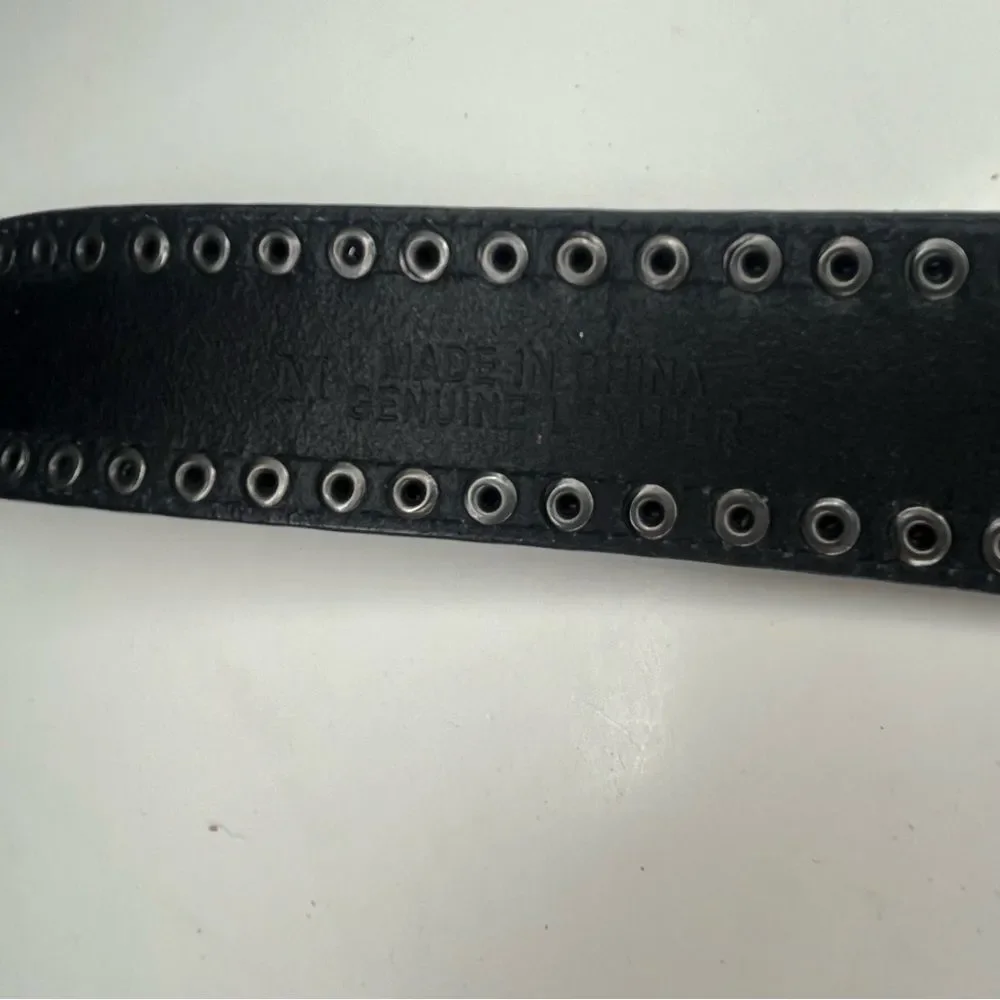 WONDERWEST Rhinestone Black Belt Leather Large Buckle Womens Size Medium